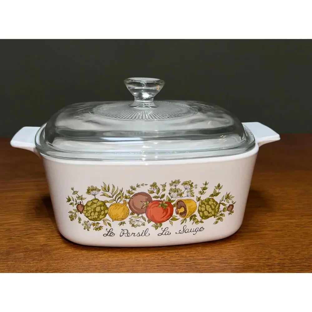 Vintage CorningWare Spice of Life Le Persil La Sauge Casserole Dish W/ Pyrex Lid